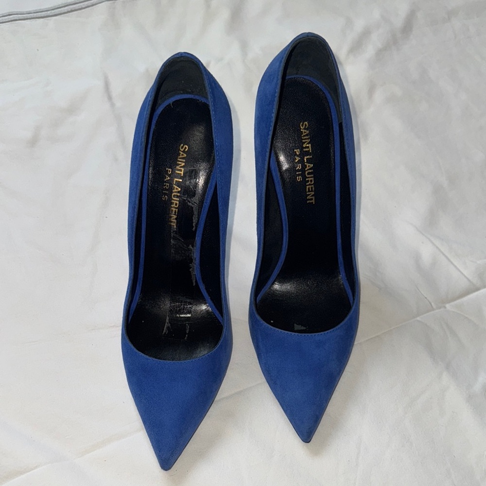 Saint Laurent Blue Stiletto Heels Elegant Suede Pumps